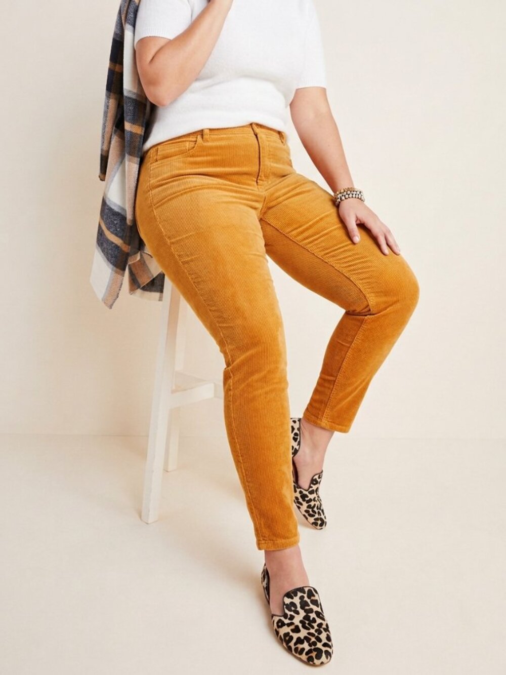 Anthropologie PAIGE Hoxton Ankle Corduroy Pants Orange Size 32 High Rise